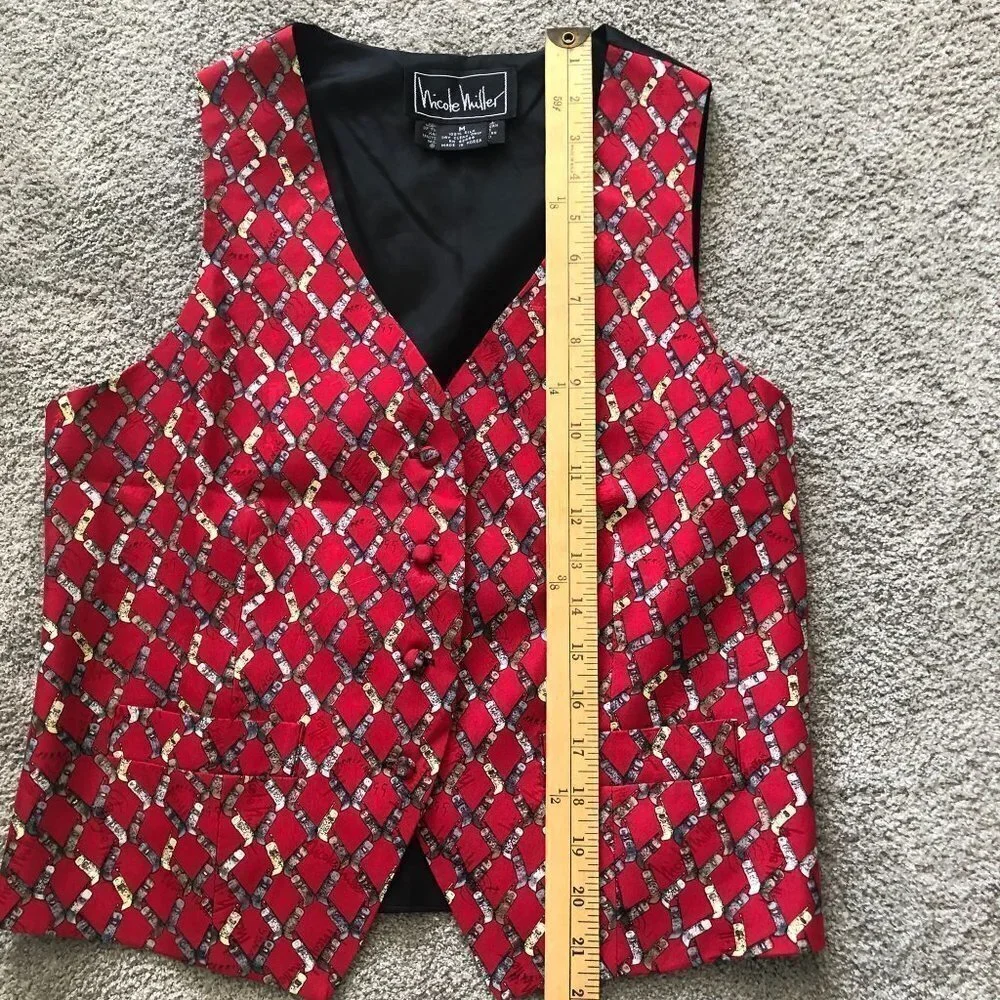 VINTAGE Nicole Miller Silk Vest Flip‎ Phones Red Medium Y2K 1990s Graphic Lined